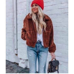 Thread + Supply Sherpa Stylish Bomber Jacket in‎ Brown~M